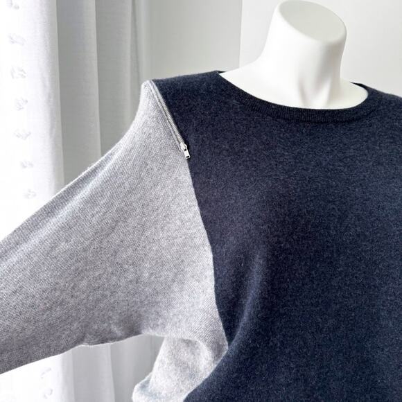 Autumn Cashmere Grey Zip Shoulders Long Dolman Sleeves Slouchy Sweater Large - Picture 2 of 8